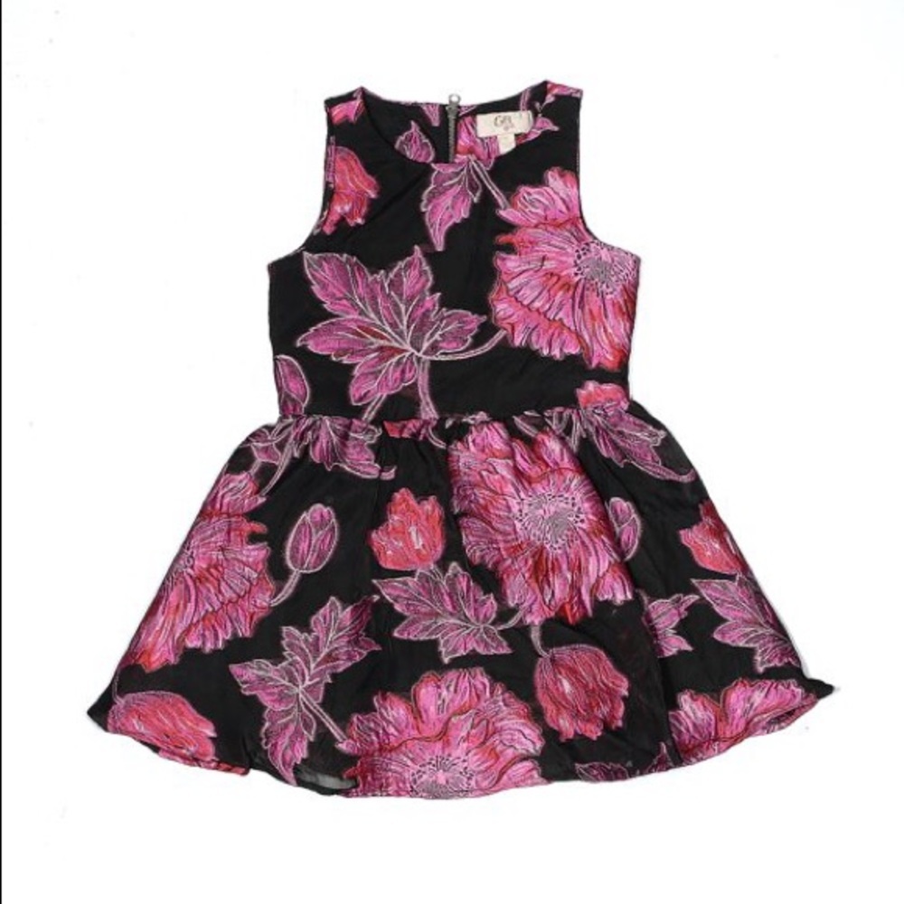 GB Girls Pink Black Floral Metallic Fit & Flare Dress NWT Size 10
